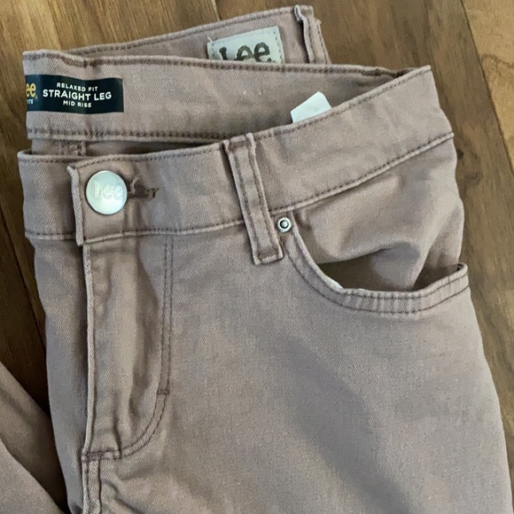 Straight leg relaxed fit mid rise pink/tan jeans - Picture 2 of 5